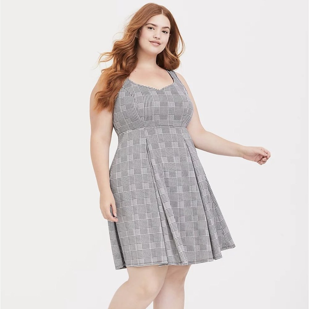 Torrid Black Houndstooth Scuba Knit Skater Dress